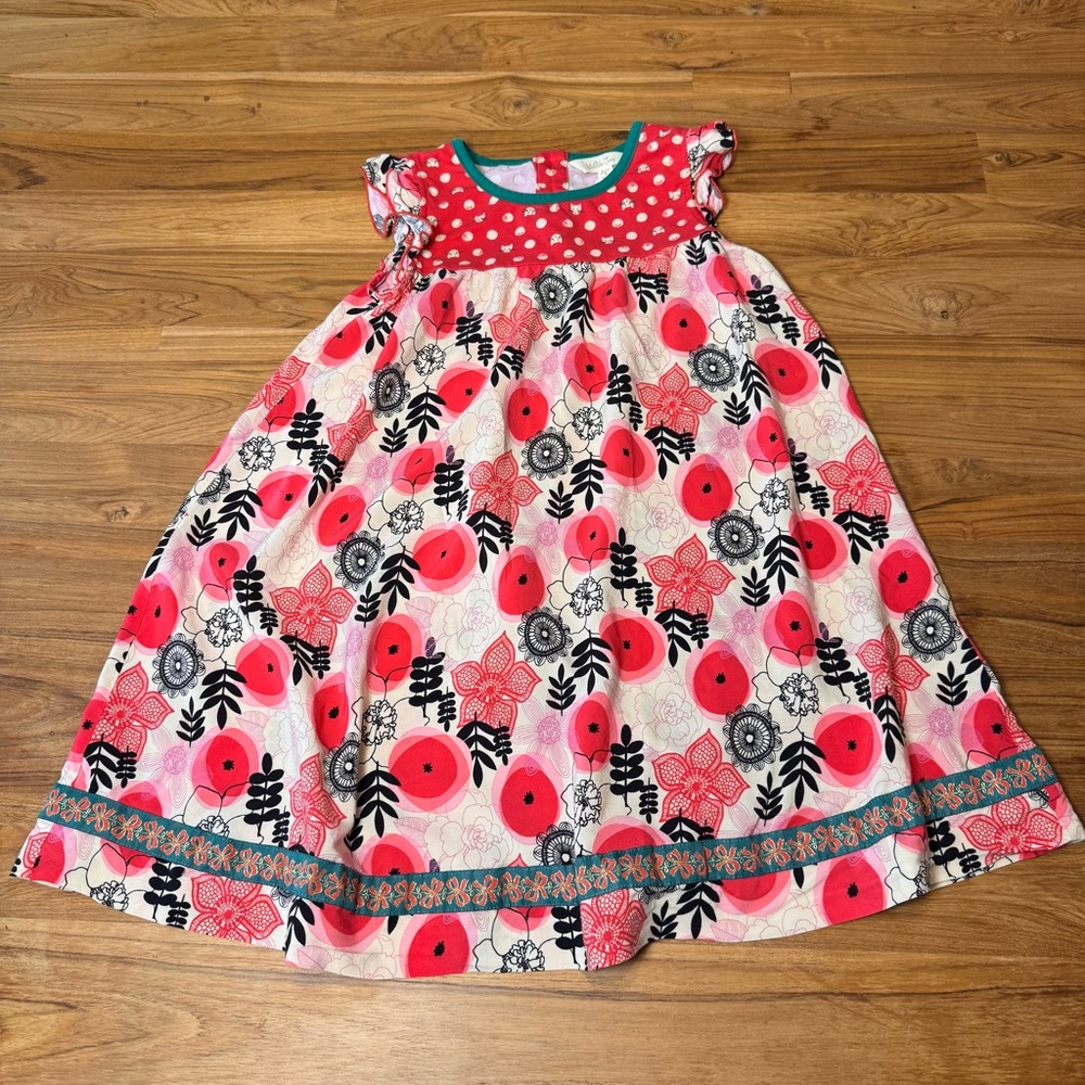 Matilda Jane Dress Girls’ 8 Red Floral Stretchy Buttons